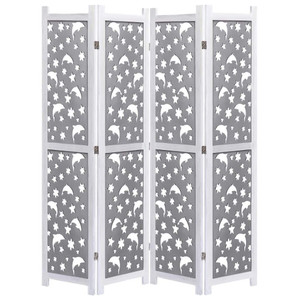  4-Panel Room Divider Gray 55.1"x65" Solid Wood A949-284192