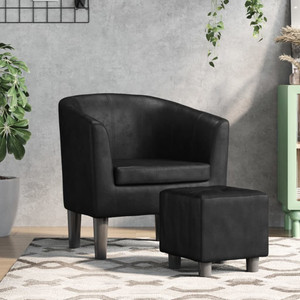  Tub Chair with Footstool Black Faux Leather A949-356491