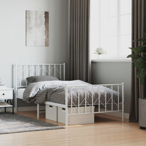  Metal Bed Frame without Mattress with FootboardWhite 39.4"x78.7 A949-374499