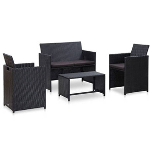  4 Piece Patio Lounge Set with Cushions Poly Rattan Black A949-46390