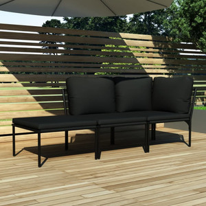  3 Piece Patio Lounge Set with Cushions Black PVC A949-48594
