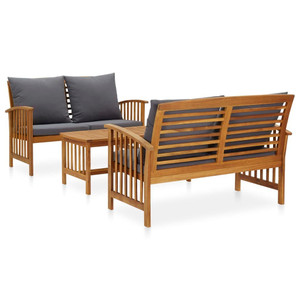  3 Piece Patio Lounge Set with Cushions Solid Acacia Wood A949-3057980