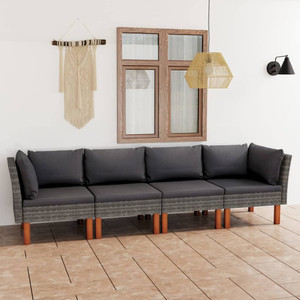  4-Seater Patio Sofa with Cushions Gray Poly Rattan A949-3059708