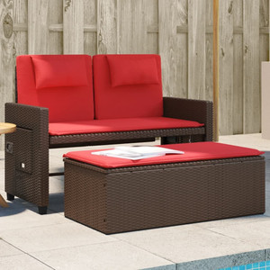  Reclining Patio Bench with Cushions Brown Poly Rattan A949-365824
