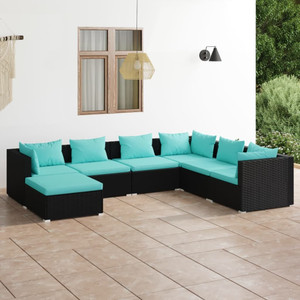  7 Piece Patio Lounge Set with Cushions Poly Rattan Black A949-3101833