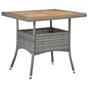  Patio Dining Table Gray Poly Rattan and Solid Acacia Wood A949-46172