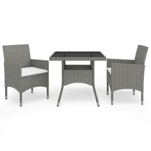  3 Piece Patio Dining Set Gray Poly Rattan and Glass A949-3058309