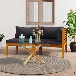  2 Piece Sofa Set with Dark Gray Cushions Solid Acacia Wood A949-316282