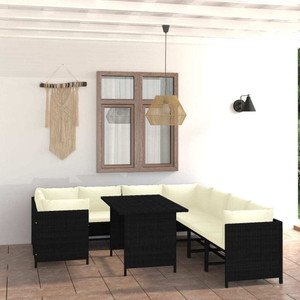  9 Piece Patio Lounge Set with Cushions Poly Rattan Black A949-3059799