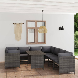  9 Piece Patio Lounge Set with Cushions Poly Rattan Gray A949-3059772