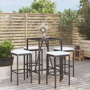 5 Piece Patio Bar Set with Cushions Black Poly Rattan A949-3187632