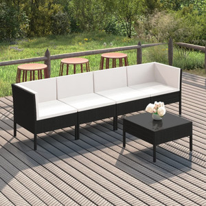  5 Piece Patio Lounge Set with Cushions Poly Rattan Black A949-3094336