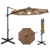 10 FT Cantilever Patio Umbrella with Solar LED Lights 360 Rotation-Brown - Color: Brown D681-NP13283CF