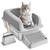 Cat Litter Box, 6 inches Deep, XL Extra Large Stainless Steel Cat Litter Box with Scoop, Wide Filte E415-BKFSMSPBXGSLHVLT6V0