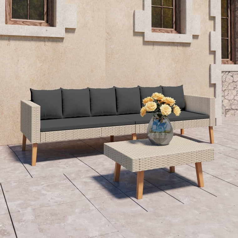  2 Piece Patio Lounge Set with Cushions Poly Rattan Beige A949-3059329