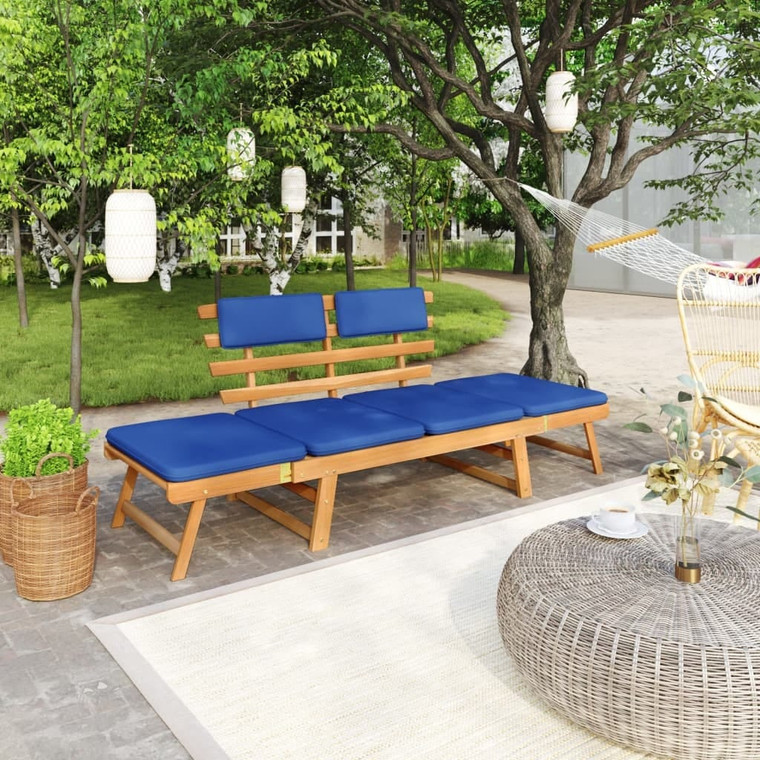  Patio Bench with Cushions 2-in-1 74.8" Solid Acacia Wood A949-312120