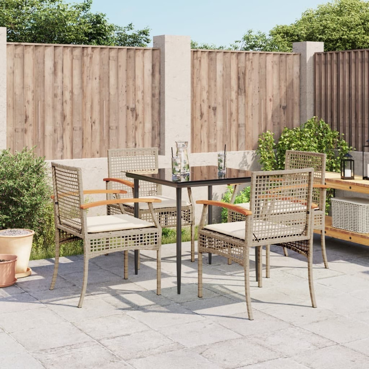 5 Piece Patio Dining Set with Cushions Beige Poly Rattan A949-3213625