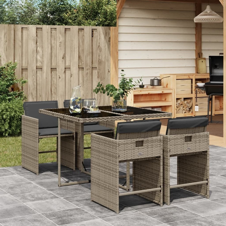 5 Piece Patio Dining Set with Cushions Gray Poly Rattan A949-3277843