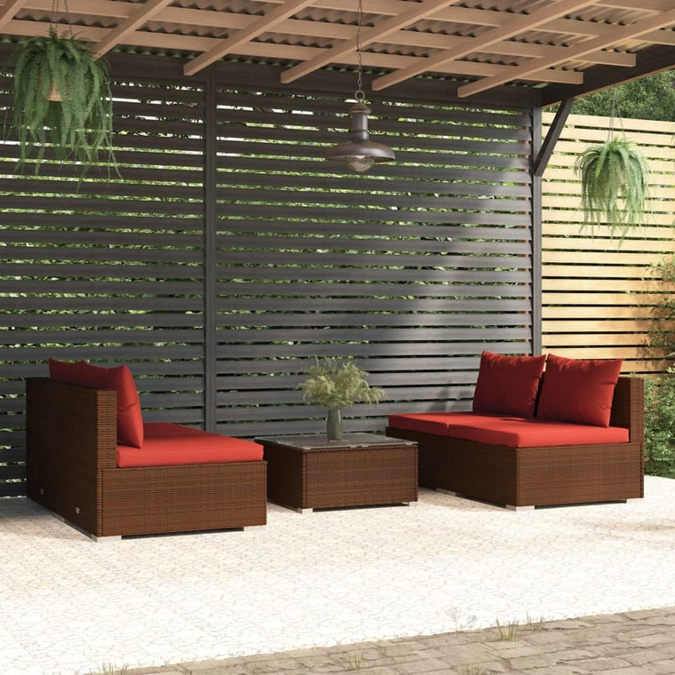 5 Piece Patio Lounge Set with Cushions Poly Rattan Brown A949-3101443