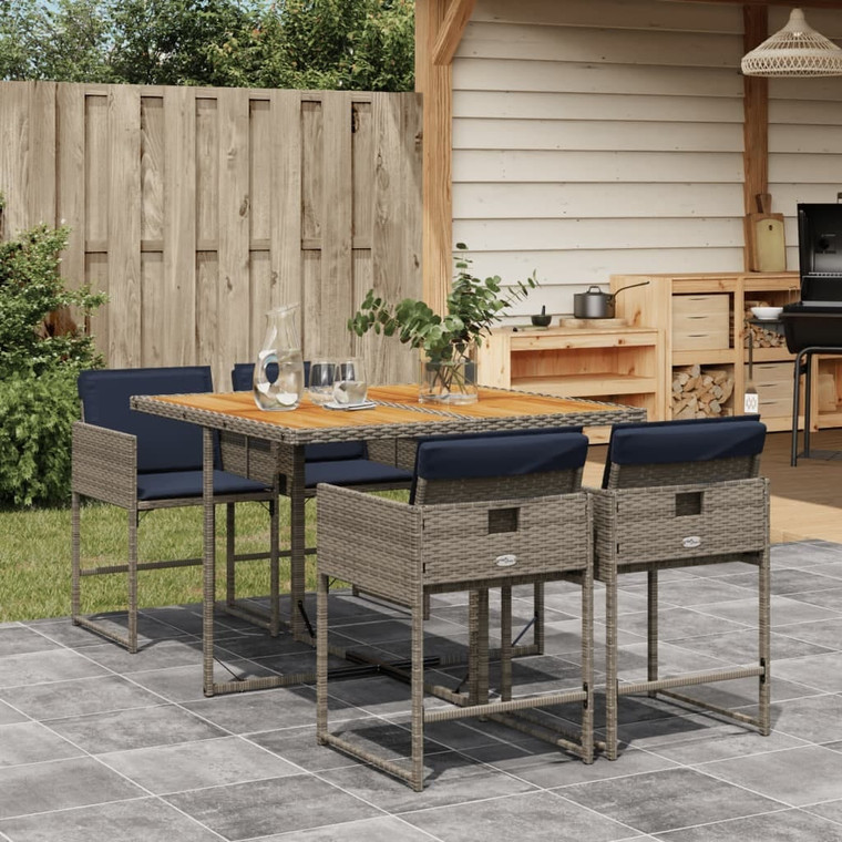 5 Piece Patio Dining Set with Cushions Gray Poly Rattan A949-3278032