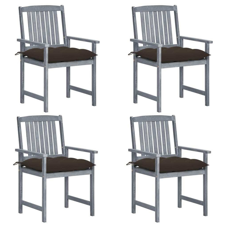 Patio Chairs with Cushions 4 pcs Gray Solid Acacia Wood A949-3061268