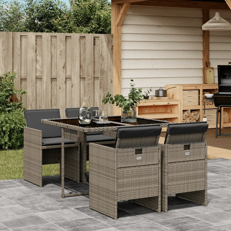 5 Piece Patio Dining Set with Cushions Gray Poly Rattan A949-3277663