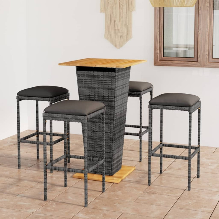 5 Piece Patio Bar Set with Cushions Poly Rattan Gray A949-3064851