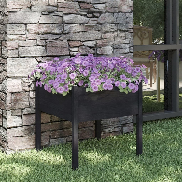 Garden Planter Black 27.6"x27.6"x27.6" Solid Wood Pine A949-810817