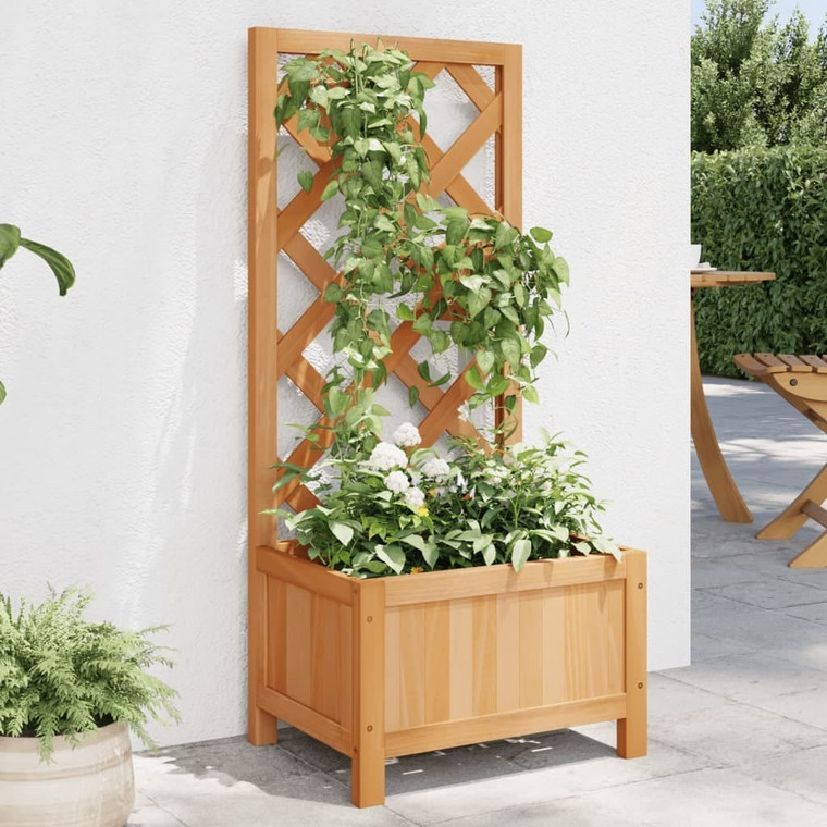 Planter with Trellis Brown Solid Wood Fir A949-365473