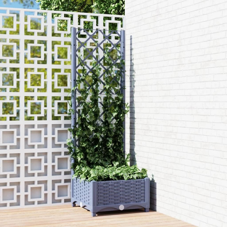 Garden Planter with Trellis Blue Grey 15.7x15.7x47.8" PP A949-318248