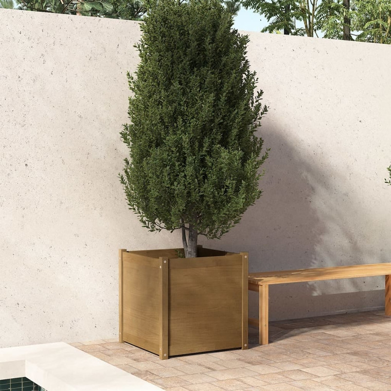 Garden Planter Honey Brown 23.6"x23.6"x23.6" Solid Wood Pine A949-810564
