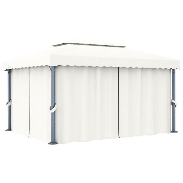 Gazebo with Curtain 13.1'x9.8'Cream White Aluminum A949-3053375