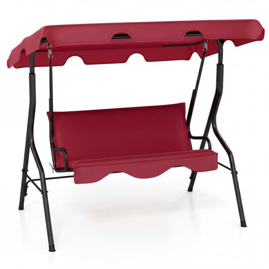 3 Seat Outdoor Patio Canopy Swing with Cushioned Steel Frame - Color: Red D681-NP13764WN