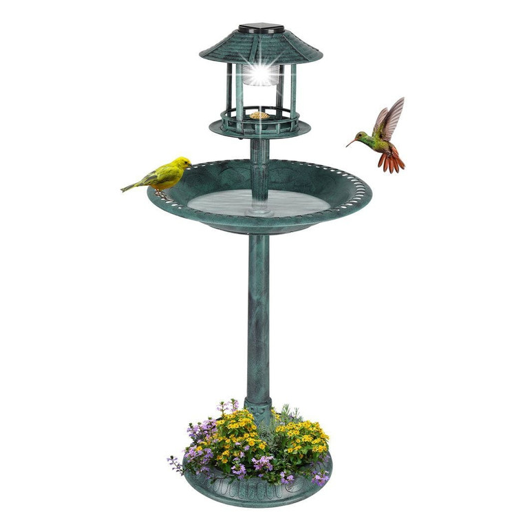 51*51*106cm Plastic Round Birdbath with Solar Ligh Dark Green T575-S0671289849