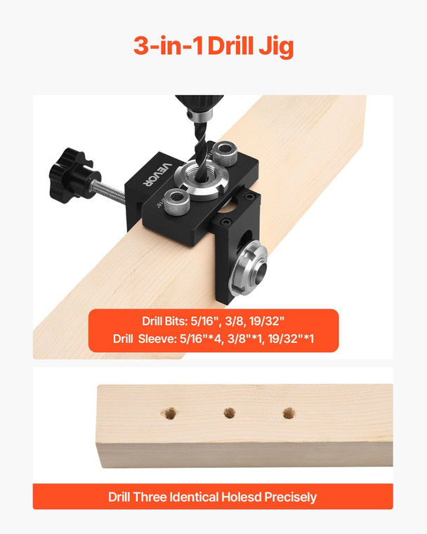 Doweling Jig Kit, Self Centering Dowel Drill Jig for Straight Holes, Aluminum Alloy Woodworking Joi E415-ZJJJJXZKJJ00ELCE6001V0
