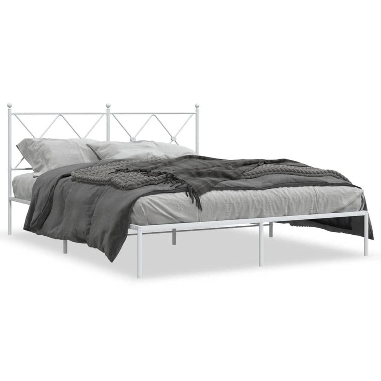  Metal Bed Frame without Mattress with Headboard White 59.1"x78.7 A949-376553
