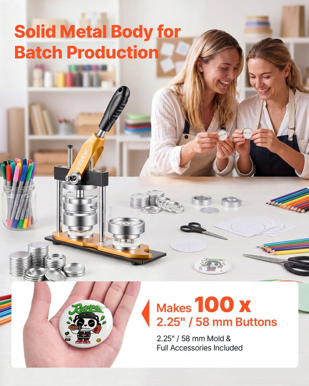 Button Maker Machine, 2.25" / 58 mm, Solid Metal Pin Maker with 100pcs Button Parts, Circle Cutter  E415-QJSKXZJ58MMX5T5X6001V0