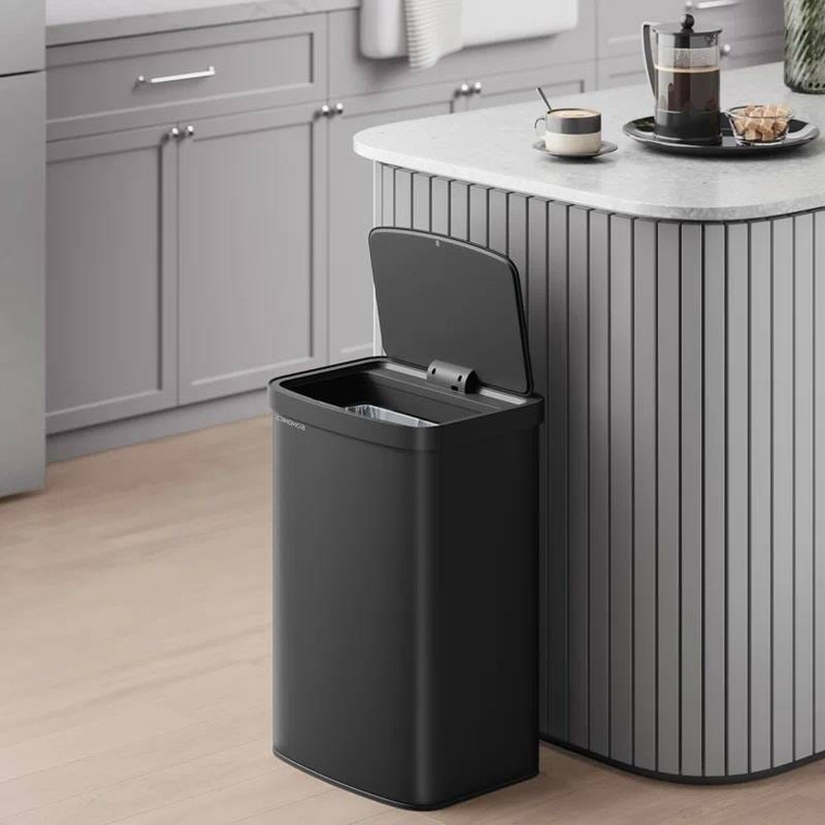 Black 13-Gallon Kitchen Trash Can with Motion Sensor Lid and Carbon Filter Q280-BLTGSMC69581742