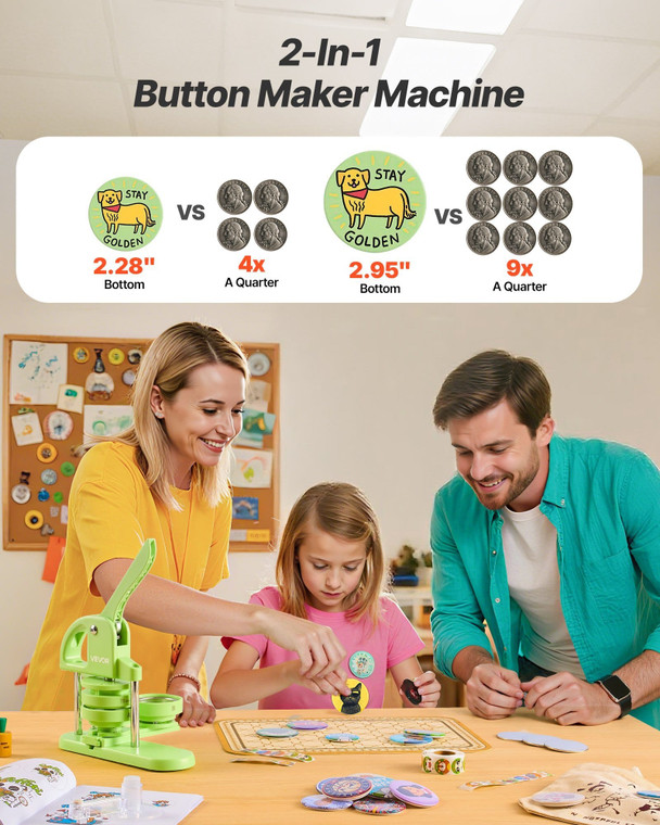 Button Maker Machine, 2.28/2.95 inch 2-in-1, Plastic Pin Maker with 200 pcs Button Parts, Circle Cu E415-SLKXZJ5875MMDYV91001V0