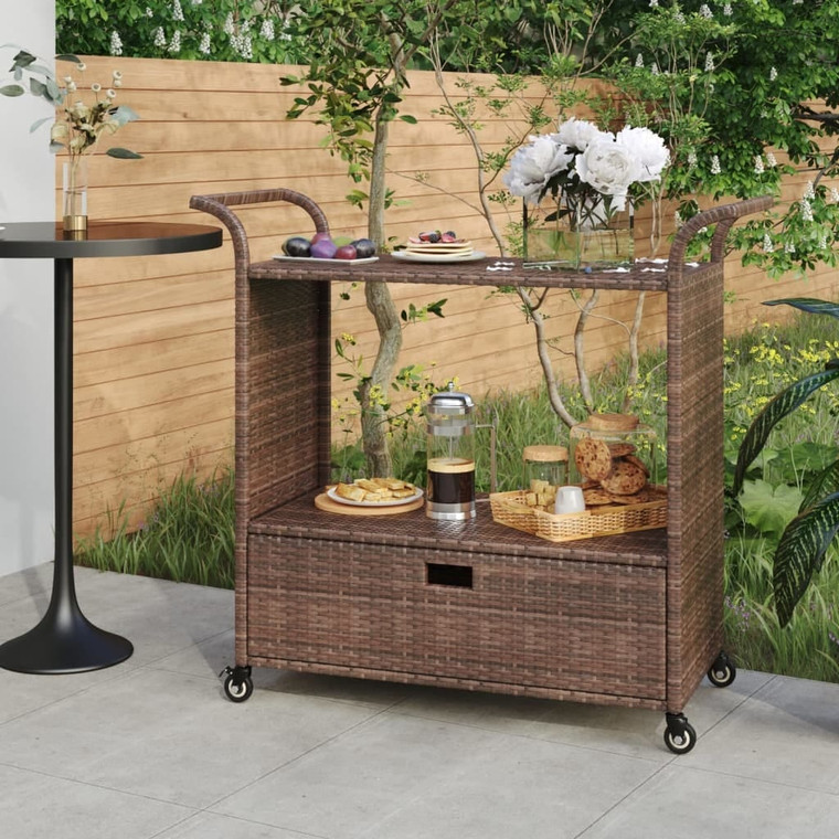 Bar Cart with Drawer Brown 39.4"x17.7"x38.2" Poly Rattan A949-316662