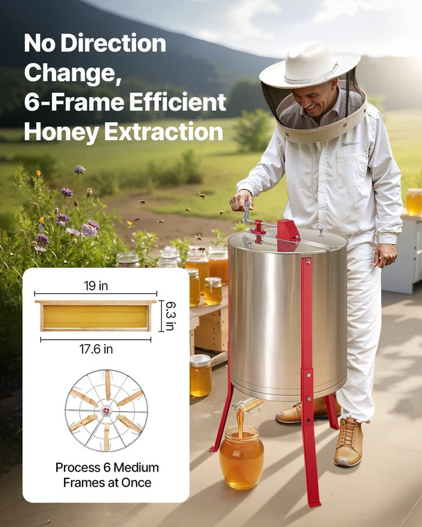 Honey Extractor, 6 Frame Manual Honey Spinner with Transparent Lid, Stainless Steel Honeycomb Drum  E415-SDYMJJPBXG183C2ZX001V0