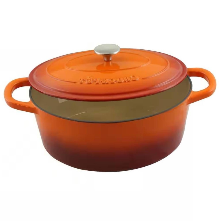 7-Quart Enameled Orange Sunburst Cast Iron Dutch Oven with Lid Q280-ATQECDO687581762