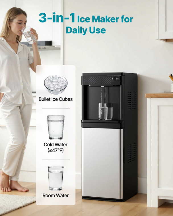 Water Dispenser with Ice Maker, 3-in-1 Floor-Standing Water Dispenser, 33 LBS/24H, 9 Cubes/7 Min Fa E415-DGNZBJLDSLSR9YFIB001V1
