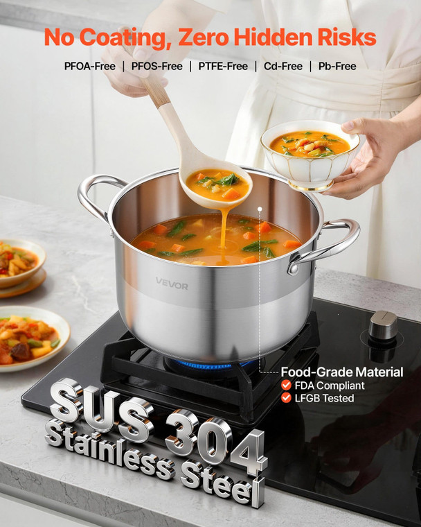 Stainless Steel Stock Pot, 8-Quart Stainless Steel Stockpot with Glass Lid, PFOA-Free, PFAS-Free, C E415-JTTG8QTBXGLS0BJU5001V0