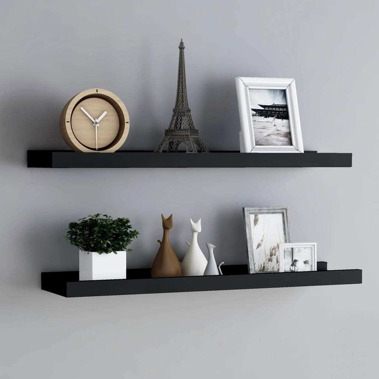  Picture Frame Ledge Shelves 2 pcs Black 31.5"x3.5"x1.2" MDF A949-323933