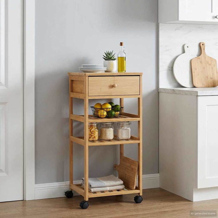 | Kitchen Trolley with Wheels | Natural 14.57 x 14.17 x 31.50 in A949-42028294