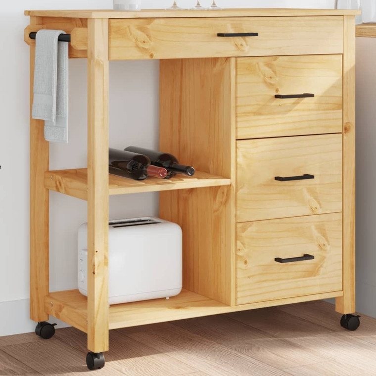 Kitchen Trolley MONZA 33.1"x15.7"x34.8" Solid Wood Pine A949-376115