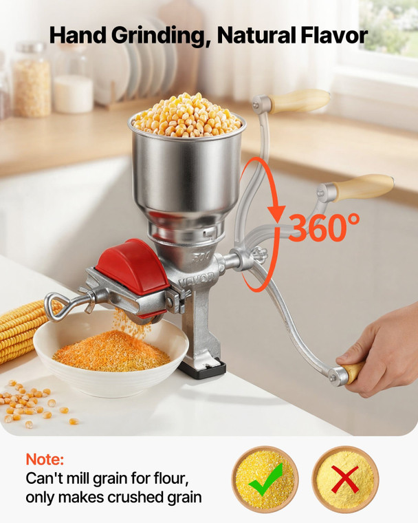 Manual Grain Mill with High Hopper, Hand-Crank Corn Grinder, Heavy Duty Cast Iron Wheat Grinding Mi E415-SDMPSGDZTDFC402HB001V0