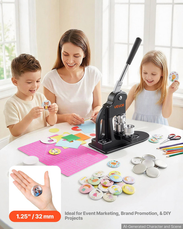 Button Maker Machine 1.25"/32 mm Pin Maker 500pcs Button Parts Black, with Circle Cutter, Magic Boo E415-BJSKXZJ32MMSGX9LR002V0