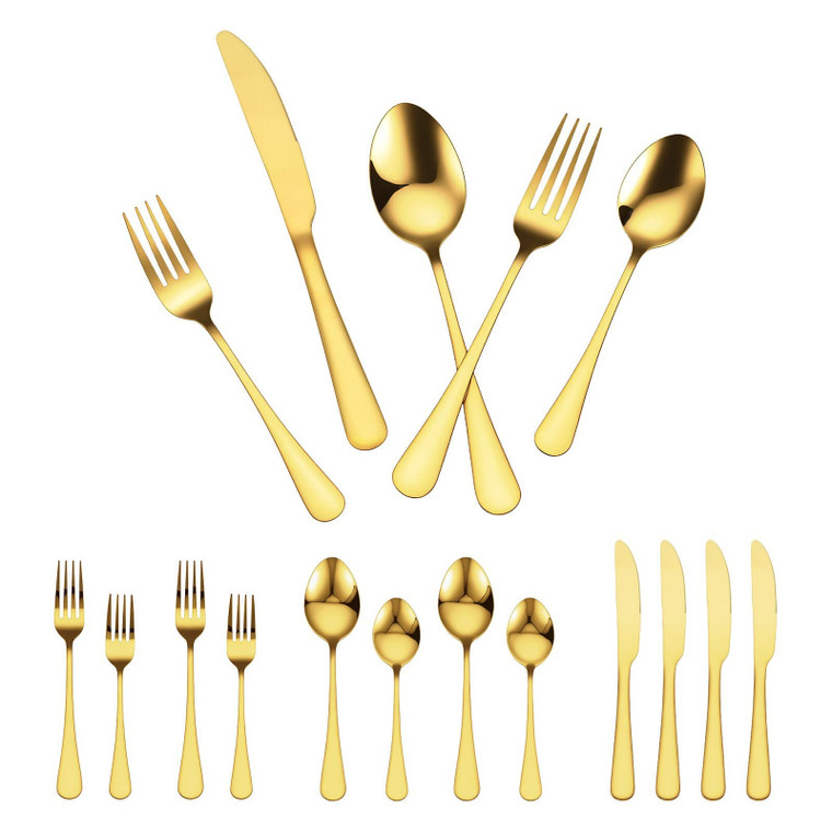 100-Piece Gold Silverware Set, Food-Grade Stainless Steel Flatware Utensils for 20, Mirror Finished E415-430BXGCJTZ1061WT7V0